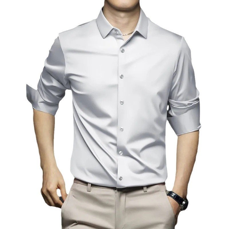 Men's Casual Solid-color Satin Shirt - Image 2