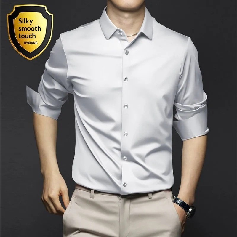 Men's Casual Solid-color Satin Shirt - Image 4