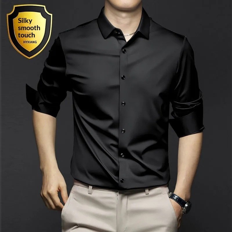 Men's Casual Solid-color Satin Shirt - Image 5